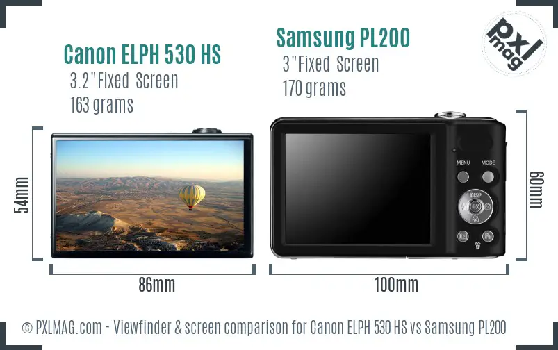 Canon ELPH 530 HS vs Samsung PL200 Screen and Viewfinder comparison