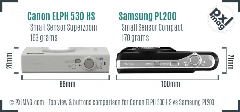 Canon ELPH 530 HS vs Samsung PL200 top view buttons comparison