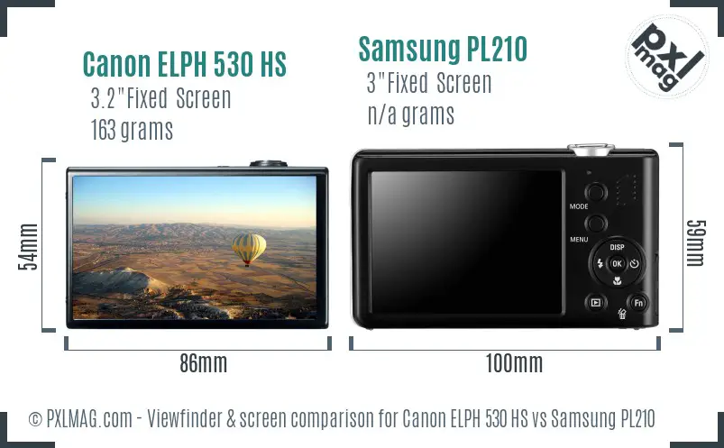 Canon ELPH 530 HS vs Samsung PL210 Screen and Viewfinder comparison