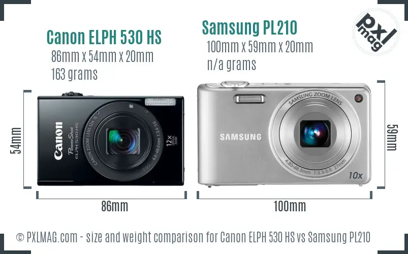 Canon ELPH 530 HS vs Samsung PL210 size comparison