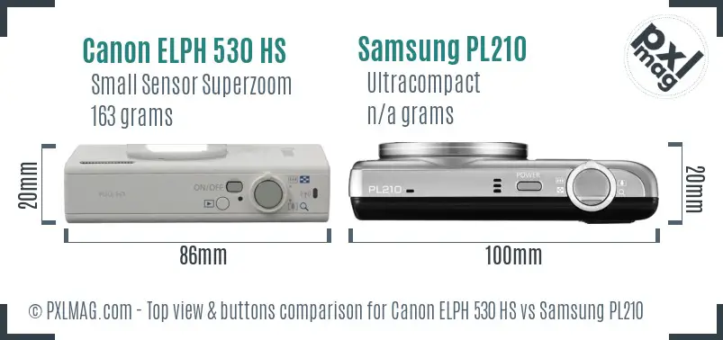 Canon ELPH 530 HS vs Samsung PL210 top view buttons comparison