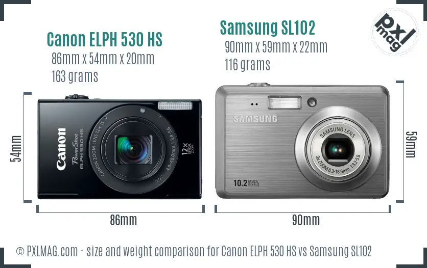 Canon ELPH 530 HS vs Samsung SL102 size comparison Canon ELPH 530 HS vs Samsung SL102 size comparison