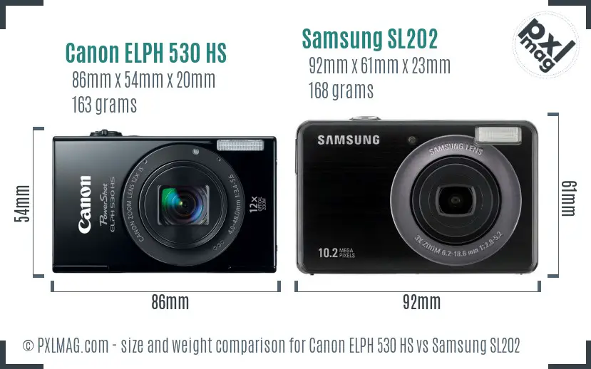 Canon ELPH 530 HS vs Samsung SL202 size comparison Canon ELPH 530 HS vs Samsung SL202 size comparison