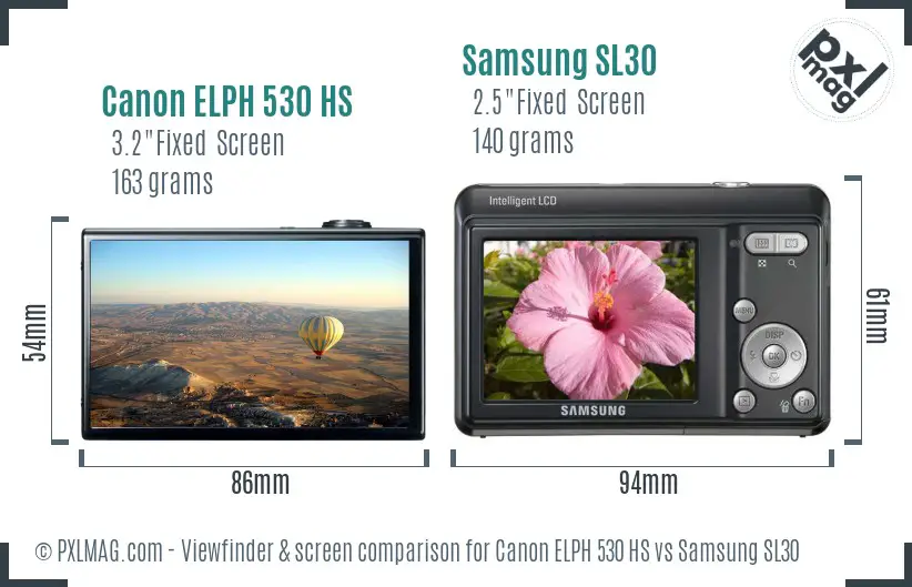 Canon ELPH 530 HS vs Samsung SL30 Screen and Viewfinder comparison