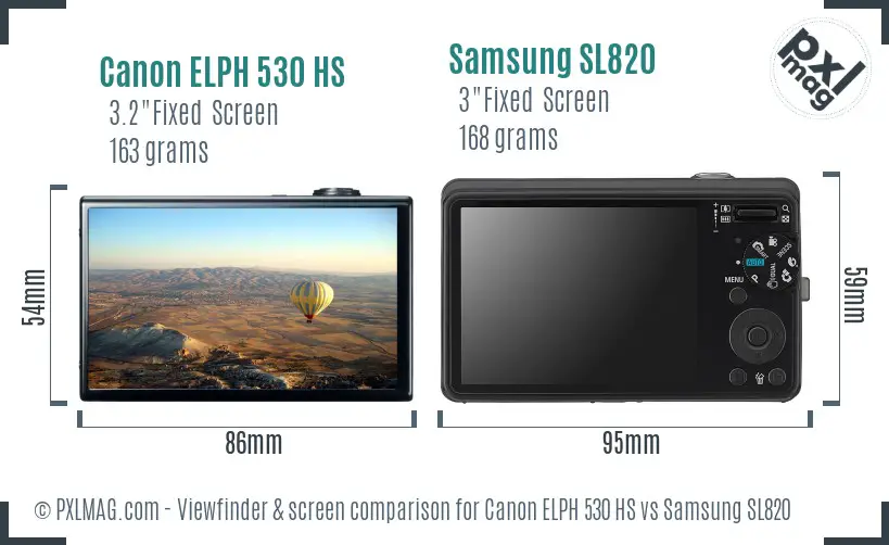 Canon ELPH 530 HS vs Samsung SL820 Screen and Viewfinder comparison