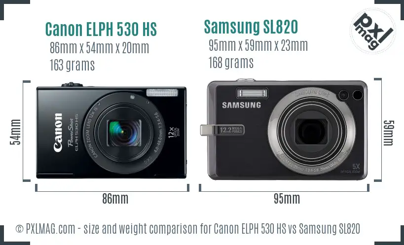 Canon ELPH 530 HS vs Samsung SL820 size comparison