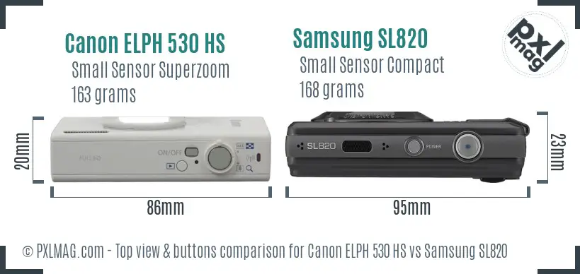 Canon ELPH 530 HS vs Samsung SL820 top view buttons comparison