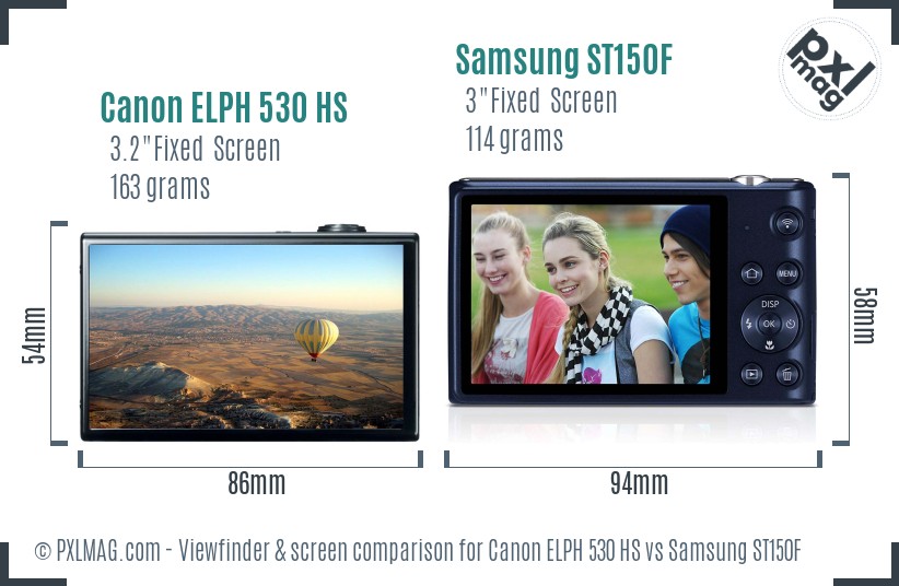 Canon ELPH 530 HS vs Samsung ST150F Screen and Viewfinder comparison