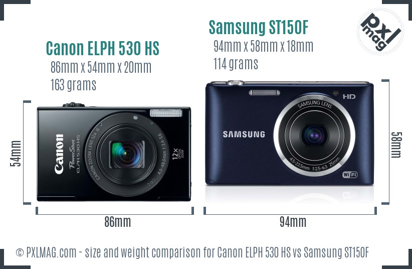 Canon ELPH 530 HS vs Samsung ST150F size comparison Canon ELPH 530 HS vs Samsung ST150F size comparison