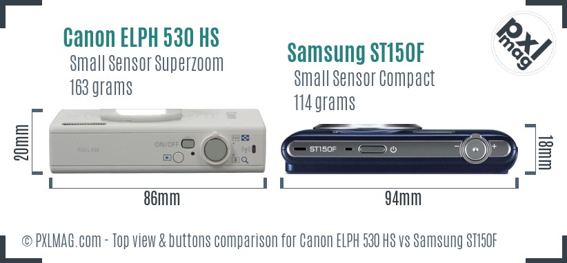 Canon ELPH 530 HS vs Samsung ST150F top view buttons comparison