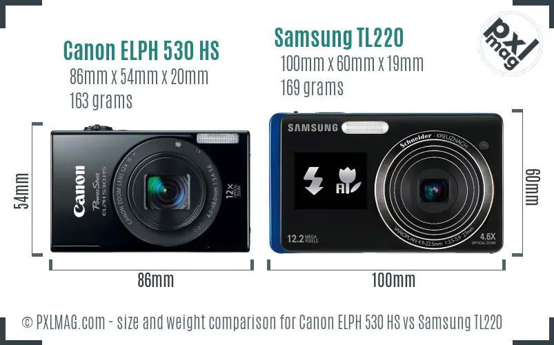 Canon ELPH 530 HS vs Samsung TL220 size comparison