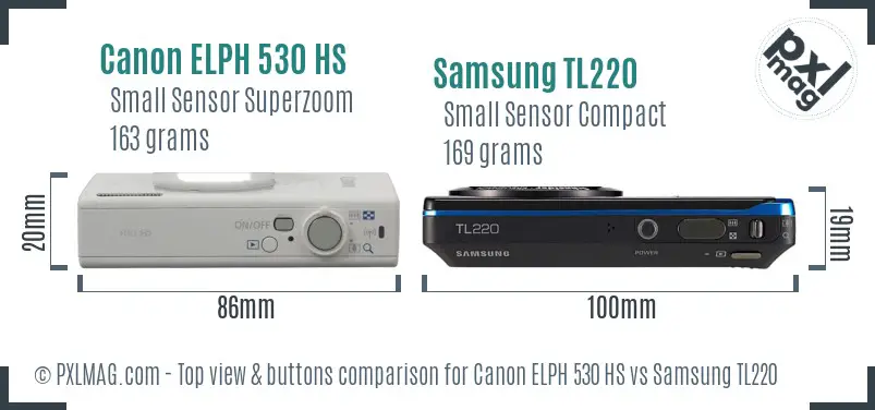 Canon ELPH 530 HS vs Samsung TL220 top view buttons comparison