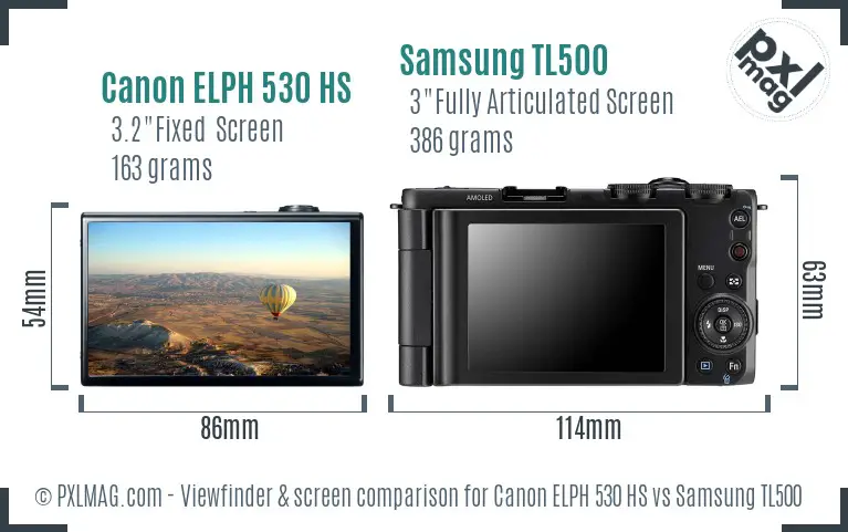 Canon ELPH 530 HS vs Samsung TL500 Screen and Viewfinder comparison