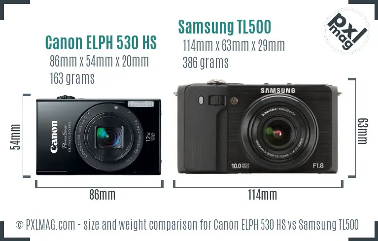 Canon ELPH 530 HS vs Samsung TL500 size comparison