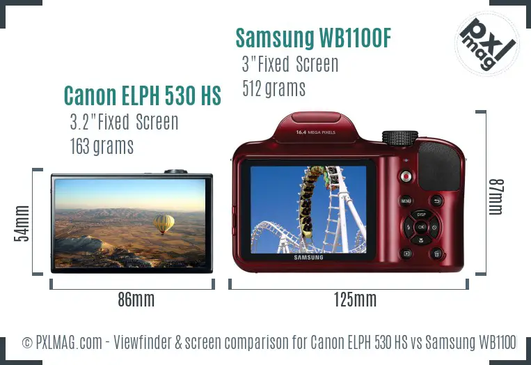 Canon ELPH 530 HS vs Samsung WB1100F Screen and Viewfinder comparison Canon ELPH 530 HS vs Samsung WB1100F Screen and Viewfinder comparison