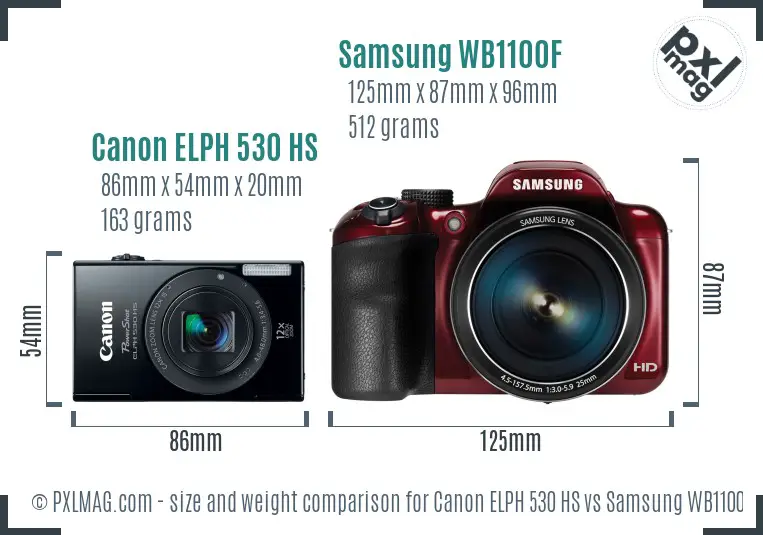 Canon ELPH 530 HS vs Samsung WB1100F size comparison Canon ELPH 530 HS vs Samsung WB1100F size comparison