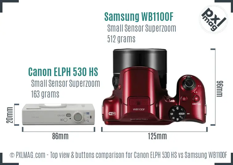 Canon ELPH 530 HS vs Samsung WB1100F top view buttons comparison Canon ELPH 530 HS vs Samsung WB1100F top view buttons comparison