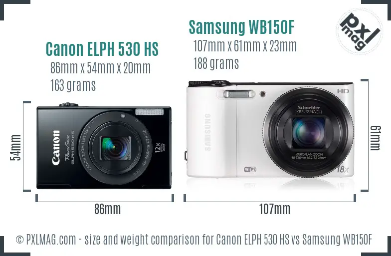 Canon ELPH 530 HS vs Samsung WB150F size comparison