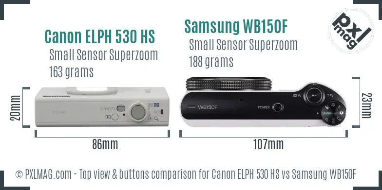 Canon ELPH 530 HS vs Samsung WB150F top view buttons comparison