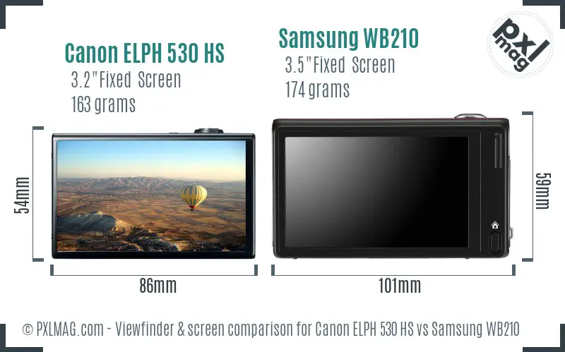Canon ELPH 530 HS vs Samsung WB210 Screen and Viewfinder comparison