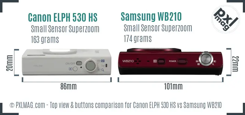 Canon ELPH 530 HS vs Samsung WB210 top view buttons comparison