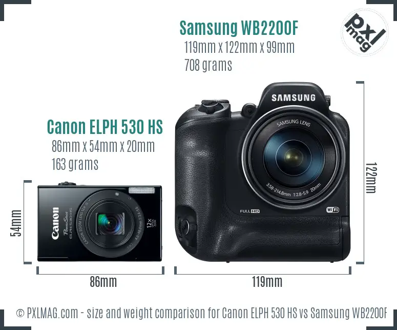 Canon ELPH 530 HS vs Samsung WB2200F size comparison