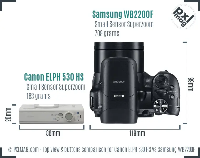 Canon ELPH 530 HS vs Samsung WB2200F top view buttons comparison