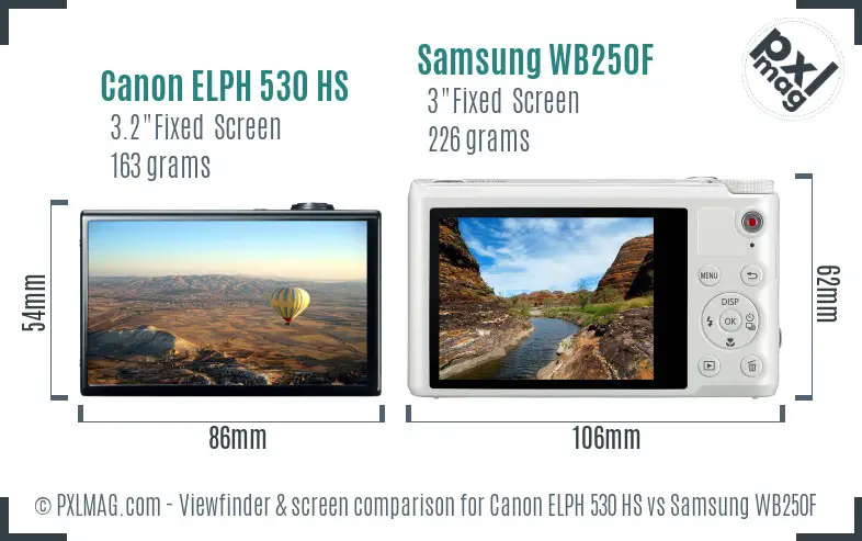 Canon ELPH 530 HS vs Samsung WB250F Screen and Viewfinder comparison
