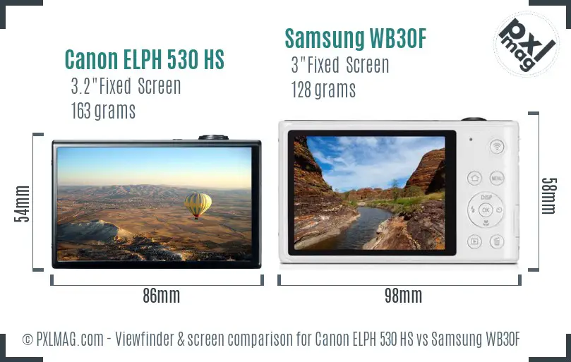 Canon ELPH 530 HS vs Samsung WB30F Screen and Viewfinder comparison
