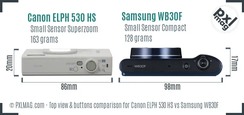 Canon ELPH 530 HS vs Samsung WB30F top view buttons comparison