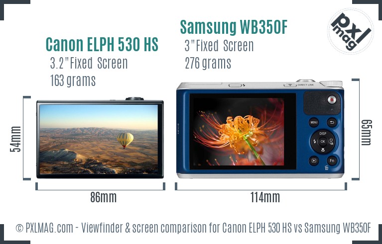 Canon ELPH 530 HS vs Samsung WB350F Screen and Viewfinder comparison