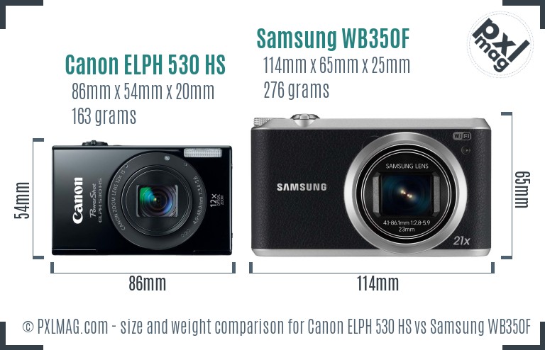 Canon ELPH 530 HS vs Samsung WB350F size comparison
