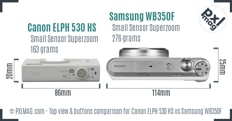 Canon ELPH 530 HS vs Samsung WB350F top view buttons comparison