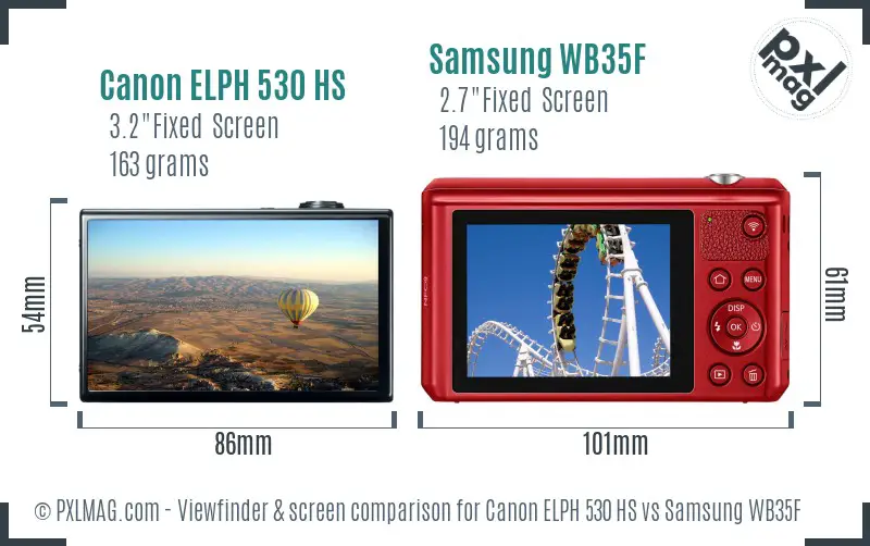 Canon ELPH 530 HS vs Samsung WB35F Screen and Viewfinder comparison