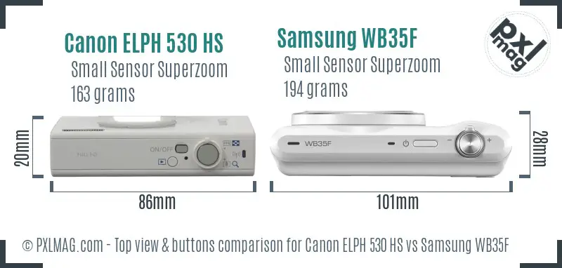 Canon ELPH 530 HS vs Samsung WB35F top view buttons comparison