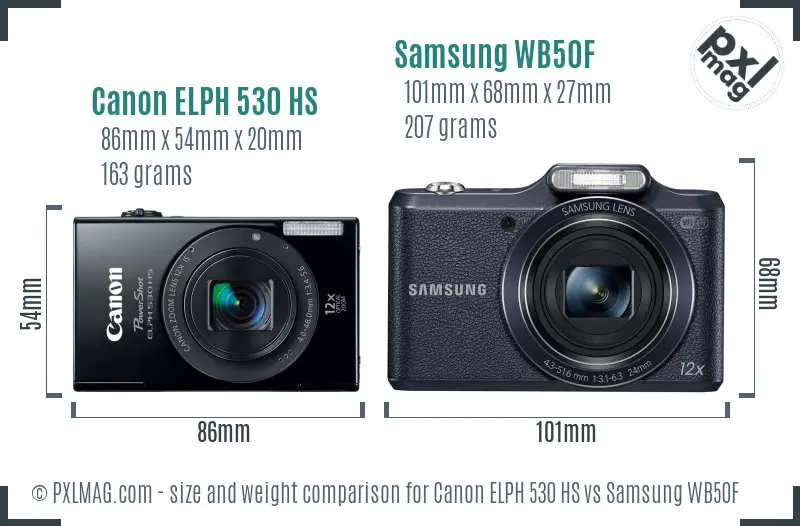 Canon ELPH 530 HS vs Samsung WB50F size comparison Canon ELPH 530 HS vs Samsung WB50F size comparison