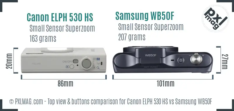Canon ELPH 530 HS vs Samsung WB50F top view buttons comparison Canon ELPH 530 HS vs Samsung WB50F top view buttons comparison