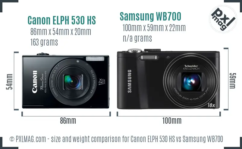 Canon ELPH 530 HS vs Samsung WB700 size comparison Canon ELPH 530 HS vs Samsung WB700 size comparison