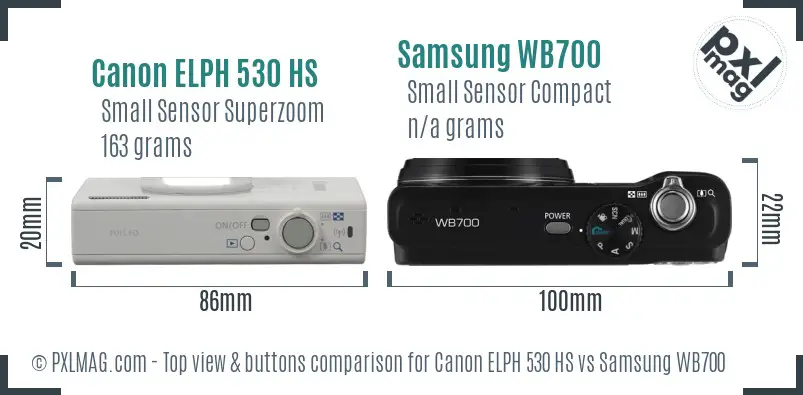 Canon ELPH 530 HS vs Samsung WB700 top view buttons comparison