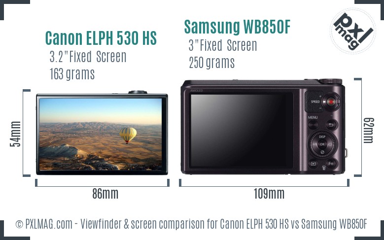 Canon ELPH 530 HS vs Samsung WB850F Screen and Viewfinder comparison