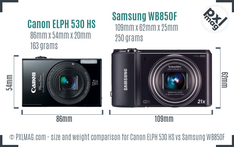 Canon ELPH 530 HS vs Samsung WB850F size comparison