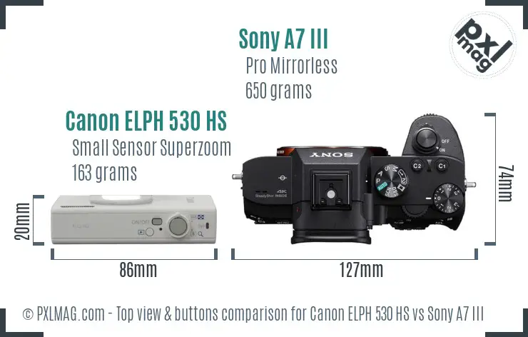 Canon ELPH 530 HS vs Sony A7 III top view buttons comparison