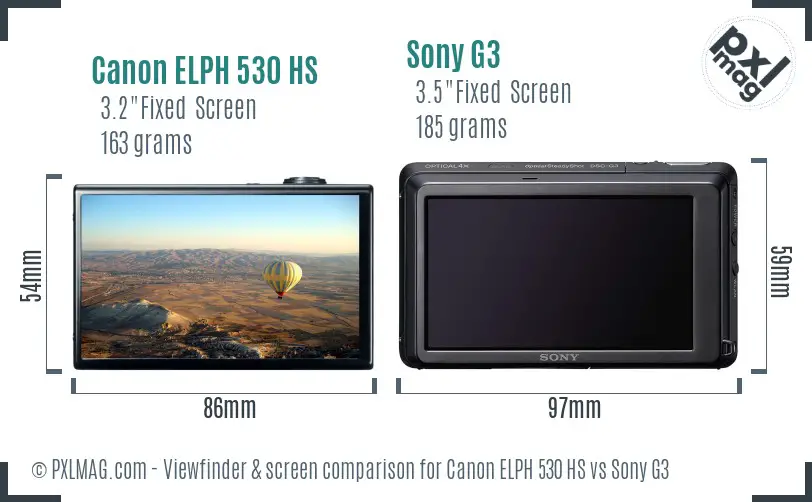 Canon ELPH 530 HS vs Sony G3 Screen and Viewfinder comparison Canon ELPH 530 HS vs Sony G3 Screen and Viewfinder comparison
