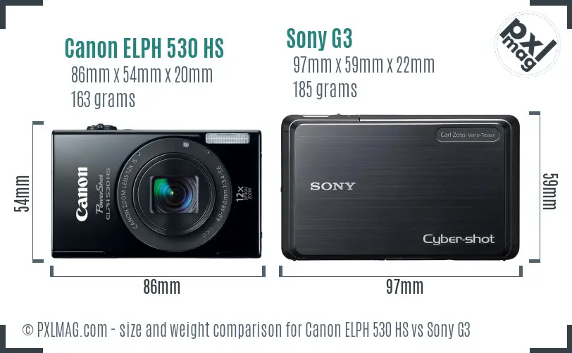 Canon ELPH 530 HS vs Sony G3 size comparison Canon ELPH 530 HS vs Sony G3 size comparison