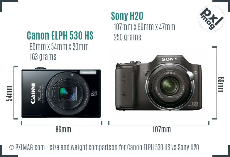 Canon ELPH 530 HS vs Sony H20 size comparison
