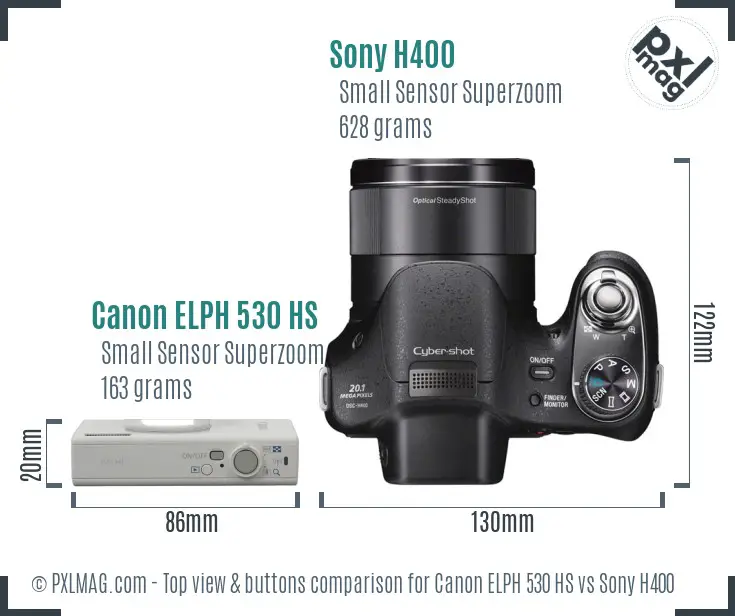 Canon ELPH 530 HS vs Sony H400 top view buttons comparison