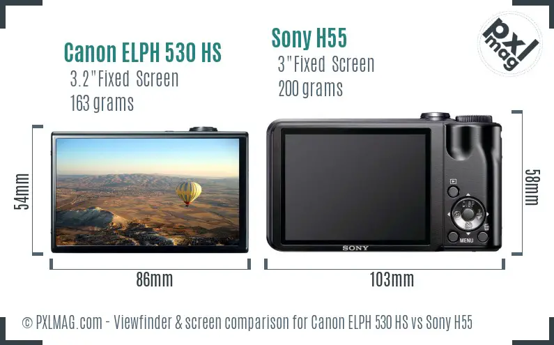 Canon ELPH 530 HS vs Sony H55 Screen and Viewfinder comparison Canon ELPH 530 HS vs Sony H55 Screen and Viewfinder comparison
