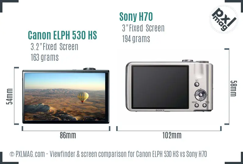 Canon ELPH 530 HS vs Sony H70 Screen and Viewfinder comparison