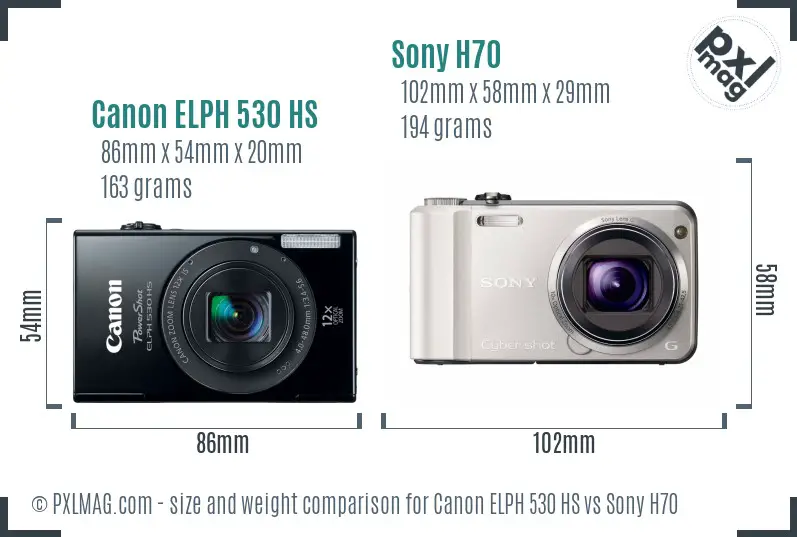 Canon ELPH 530 HS vs Sony H70 size comparison
