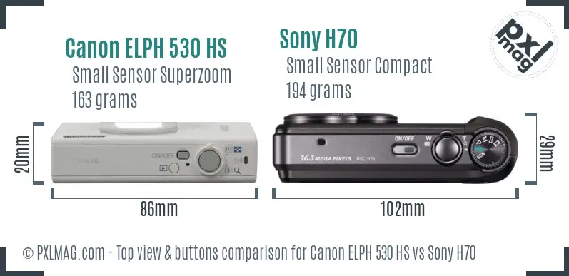 Canon ELPH 530 HS vs Sony H70 top view buttons comparison